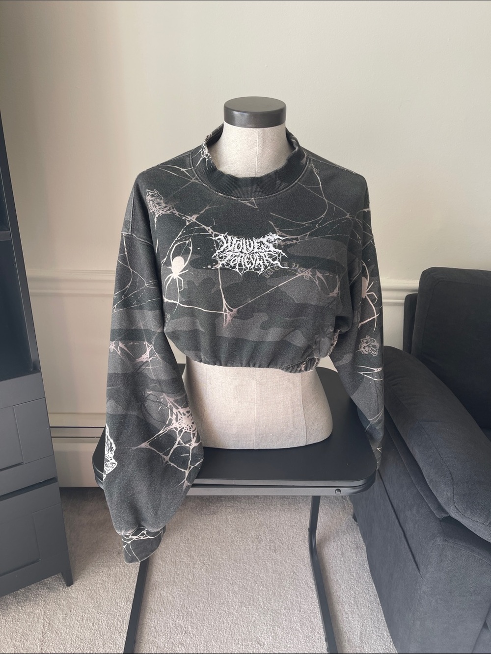 Darc Sport Black Cropped Spiderweb Print Sweatshirt